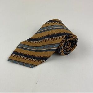 Daniel De Fasson Tie Mens Gold Blue Striped 100% Silk